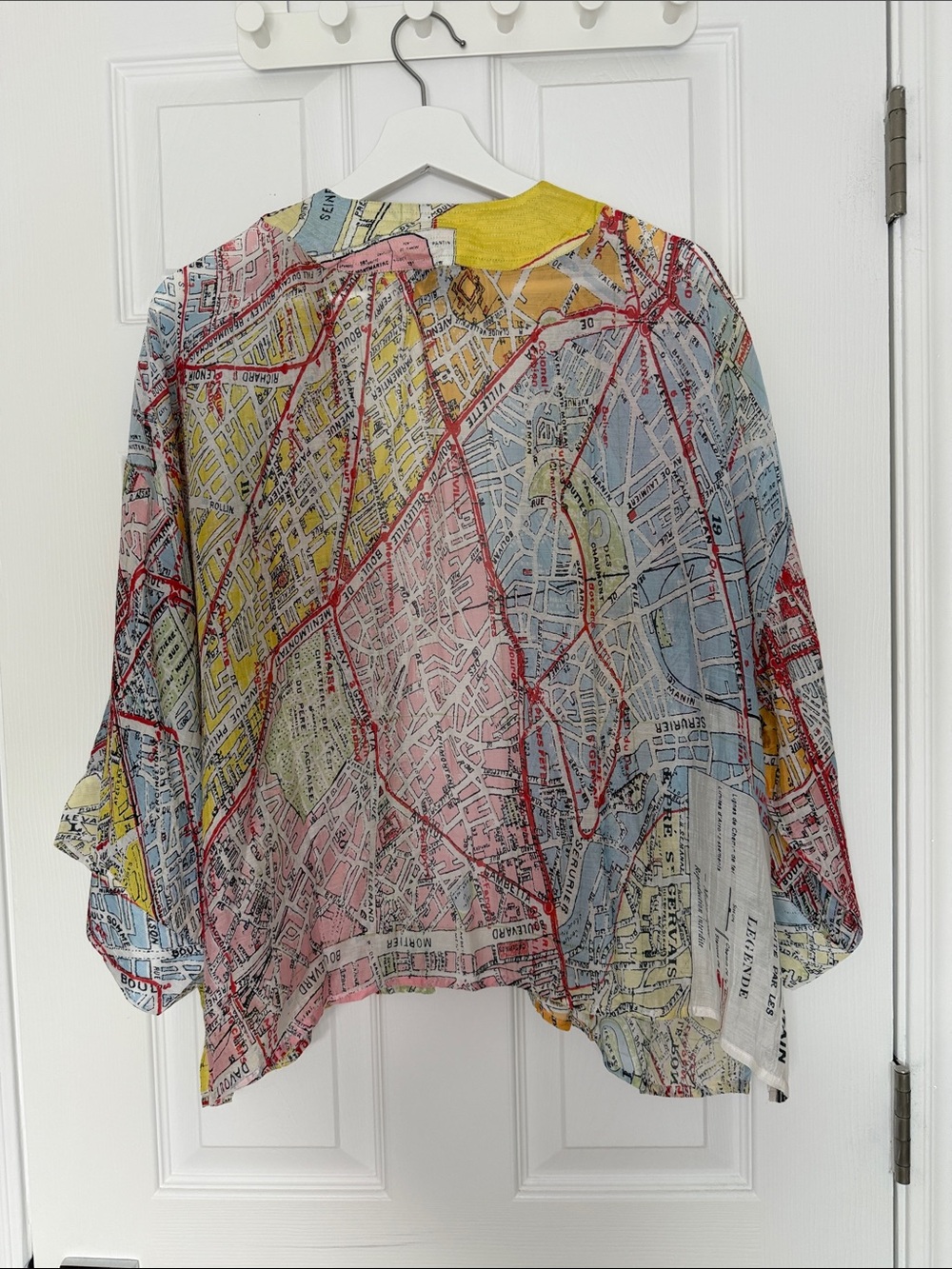 Sheer Map-Print Kimono Cape - Multicolor - Picture 2 of 4